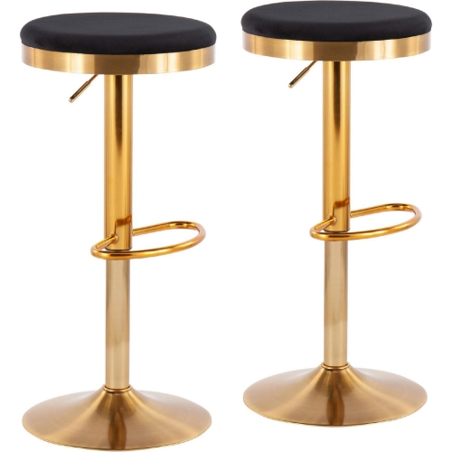 Dakota Adjustable Bar Stool in Black Velvet & Gold Steel (Set of 2)